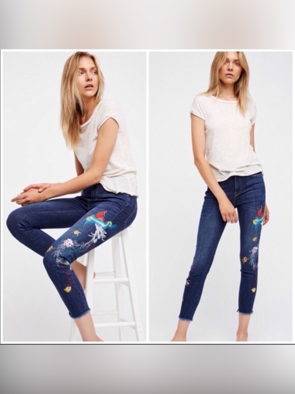 FREE PEOPLE NWT Embroidered Ankle Length Jeans Size 31
